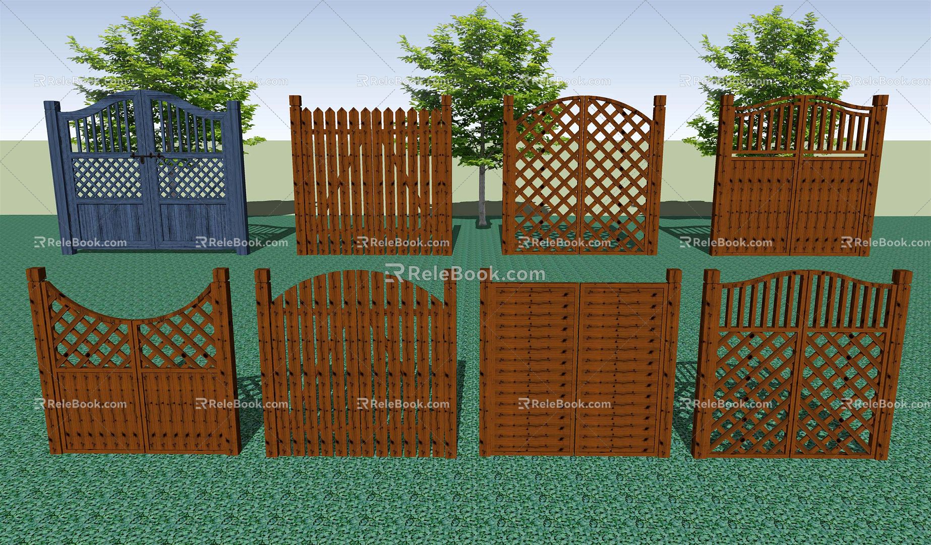 Modern Gate Villa Patio Garden Antiseptic Wooden Door Grid Door 3d model