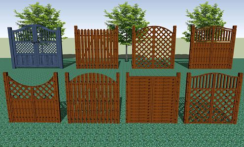 Modern Gate Villa Patio Garden Antiseptic Wooden Door Grid Door 3d model