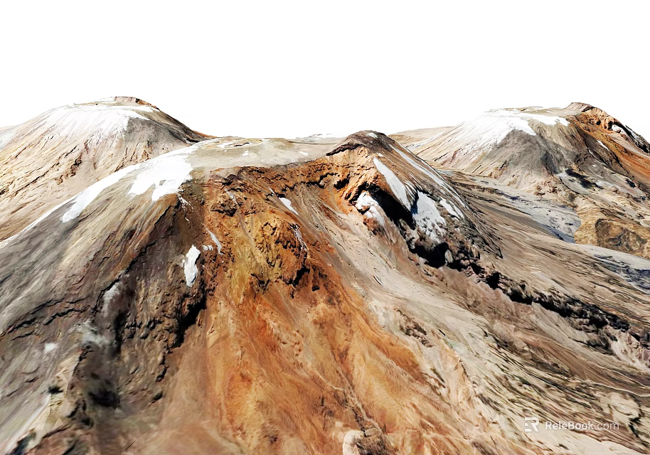 Garden Landscape Featuring Mountain Terrain with Brown Orange Rock Formations and White Snowy Peaks 3d model 