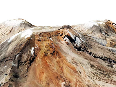 Garden Landscape Featuring Mountain Terrain with Brown Orange Rock Formations and White Snowy Peaks 3d model