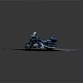 Luxury Dark Blue Touring Motorcycle With Windshield Rear Seat And Storage On Street Pavement