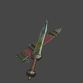 Medieval Style Decorative Sword With Silver Blade Brown Grip Red Leather Scabbard And Golden Accents