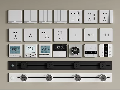 Modern Switch Panels With Various Socket Types Digital Displays And Controls 3d model