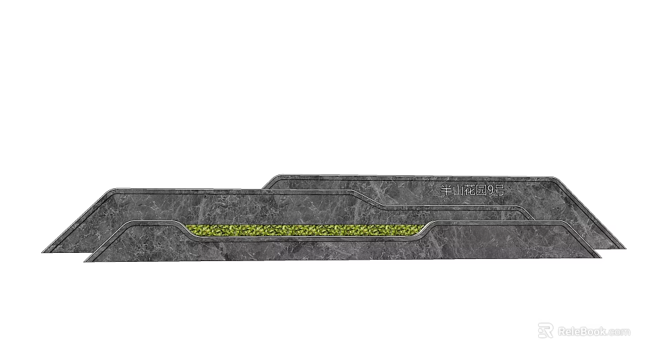 Modern Gray Stone Feature Wall With Green Inlay And Textured Surface 3d model 