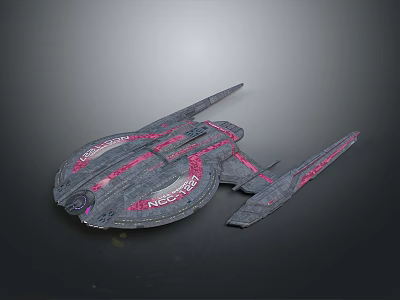 Dark Colored Cosmic Spaceship With Pink Accent Lines And Sleek Design 3d model