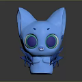 Cute Blue Cat Like Cartoon Character With Big Eyes And Decorative Wing Like Structures