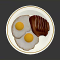 White Plate With Gold Rim Featuring Two Fried Eggs And Sliced Bacon Delicious Breakfast Meal