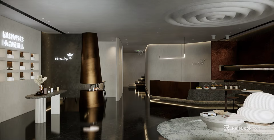 Modern Beauty Salon Interior Design With Reception Counter And Luxury Decorative Elements 3d model 