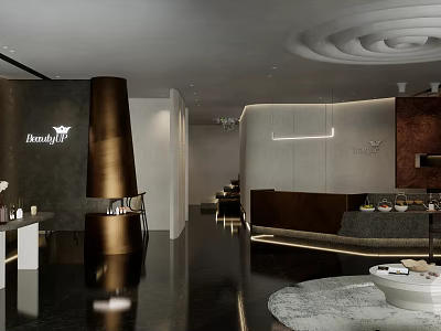 Modern Beauty Salon Interior Design With Reception Counter And Luxury Decorative Elements 3d model