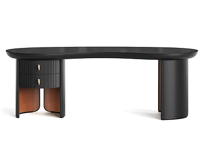 Modern Black Curved Office Desk With Drawers And Wooden Accent Legs 3d model