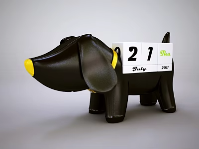 Decorative Black Dog Shaped Ornament Set With Yellow Collar And Calendar 3d model
