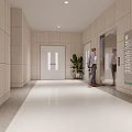 Modern Nurse Station Entrance With Digital Sign Glass Doors Reception Counter And Green Plants