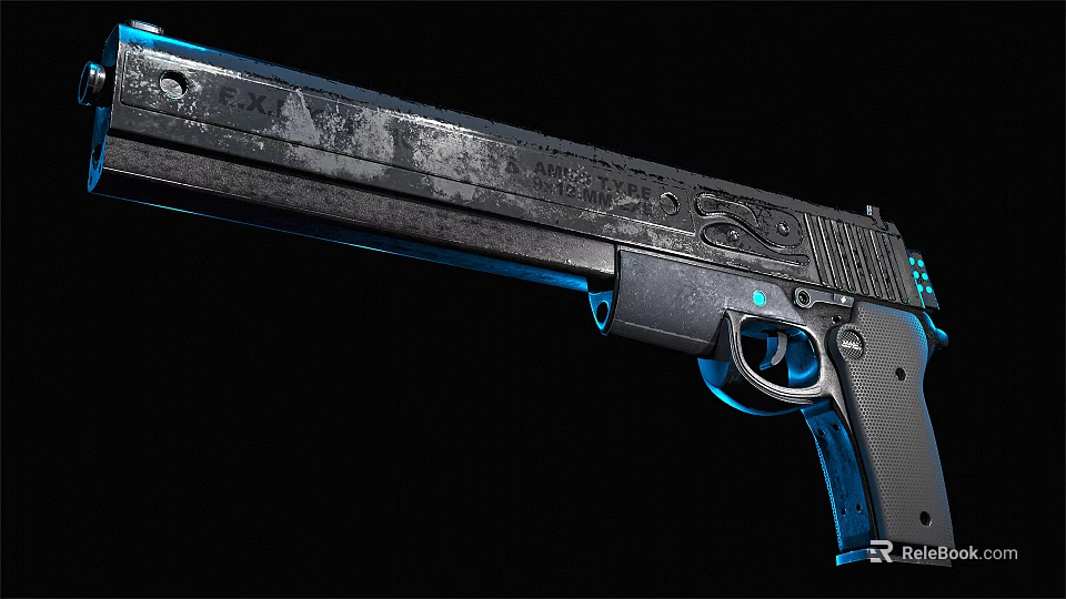 Futuristic Weapon Design Featuring Pistol With Blue Illumination And Intricate Patterns 3d model 