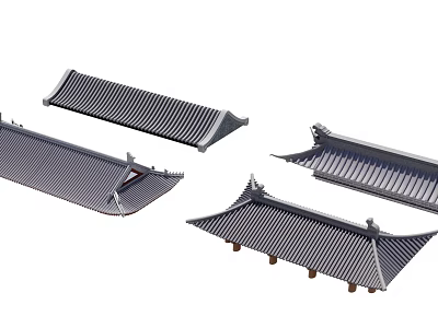 Traditional Chinese Roof Architecture Components With Curved Eaves And Tile Designs 3d model