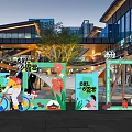 Outdoor Photo Check in Spot With Colorful Decorations And Cartoon Characters In Illuminated Mall Square