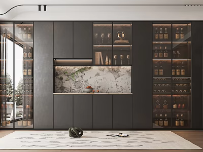 Modern Built In Wine Cabinet With Glass Doors In Kitchen 3d model