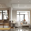 Modern Living And Dining Room Interior With Sofa Dining Table Windows And Decorative Plants