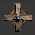 Ancient Textured Sculpture With Twin Prongs Brown Body And Blue Accents