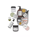Perfume Cosmetics Collection With Glass Bottles Jars Labeled Liquid On Tray