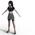 Woman in Black Short Sleeved Top and Plaid Skirt with Thigh High Stockings and High Heels 3d model