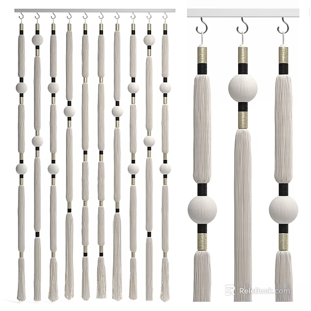 Elegant Modern Curtain With Vertical Beaded Hanging Tassels And Decorative Elements 3d model