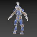 3D Humanoid Character in Blue Armor With Red Feather Headpiece and Number 4