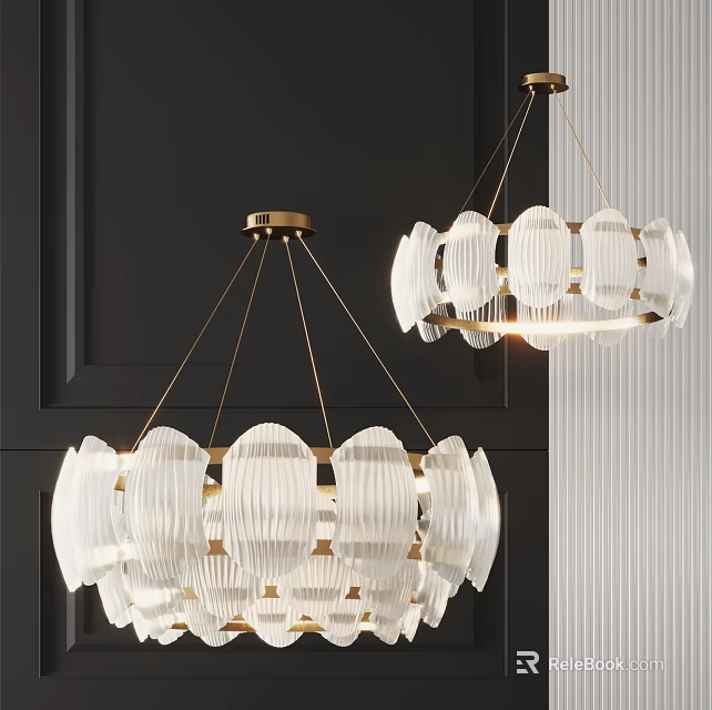 Modern Transparent Glass Shade Chandelier With Brass Frame And Layered Design 3d model 