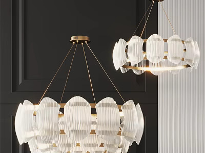 Modern Transparent Glass Shade Chandelier With Brass Frame And Layered Design 3d model