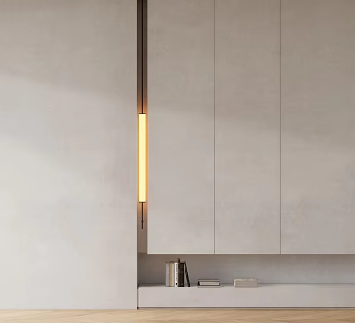 Modern Minimalist Wall Lamp with Warm Light Mounted on Indoor Wall Beside Simple Bookshelf 3d model