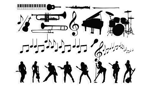 Musical Instruments Silhouette Notes Music Band Piano Characters Performance Playing Wall Decorations Silhouette 3d model