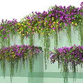 Lush Purple And Yellow Flowers With Hanging Vines Decorating Green Wall