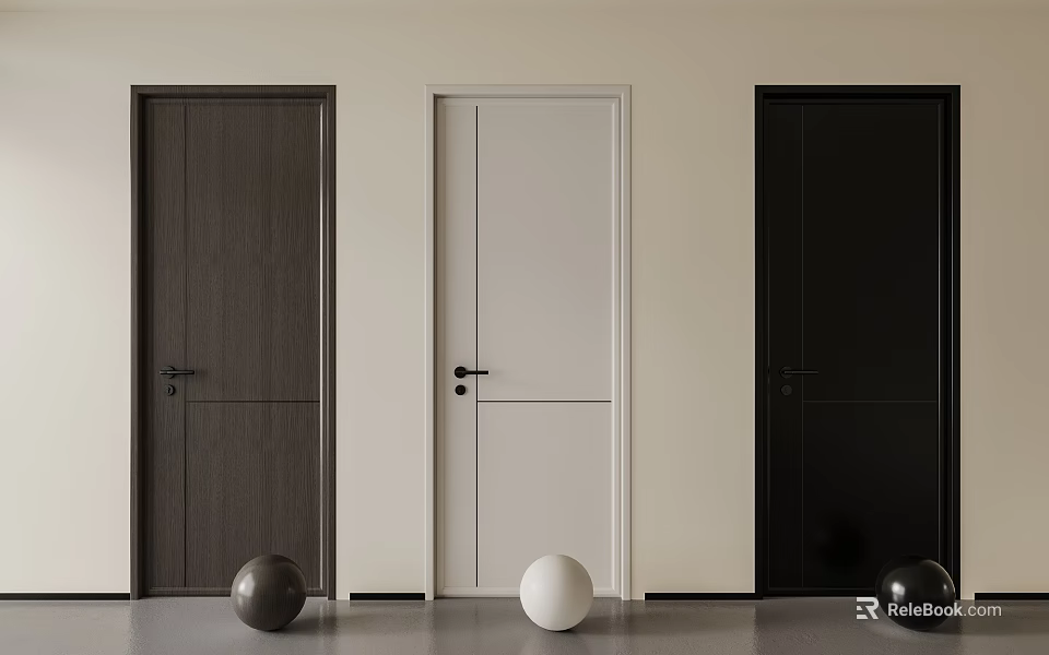Modern Hinged Doors in Dark Brown White and Black Colors for Home Interior 3d model 