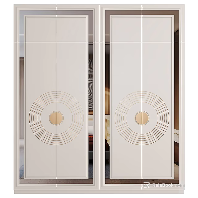 Modern White Wardrobe Design With Circular Gold Accent Patterns And Sleek Doors 3d model 