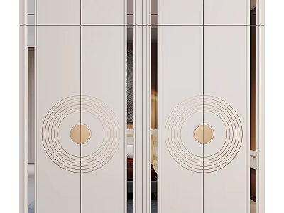 Modern White Wardrobe Design With Circular Gold Accent Patterns And Sleek Doors 3d model
