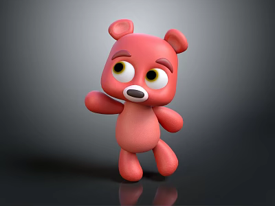 Pink Cartoon Plush Bear Toy With Big Eyes And Cute Standing Pose 3d model