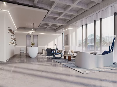 Modern Lounge Area Interior Design With Large Windows Natural Light Comfy Sofa And Accent Chairs 3d model