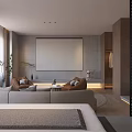 Modern Bedroom Interior Design With Gray Sofa Bed Coffee Table And Large Window