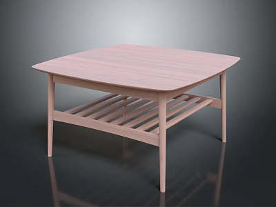 Modern Minimalist Wooden Coffee Table With Square Tabletop And Lower Slatted Shelf 3d model