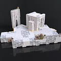 Stone Building Model With White Gray Geometric Structure And Decorative Platform Base