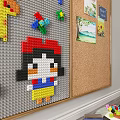 Kids Room Background Wall With House Shaped Chalkboard Corkboard Cloud Sun Decals And Building Blocks