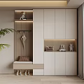 Modern Interior Shoe Cabinet With Bench Pillow Hanger Green Plant And Decorative Items