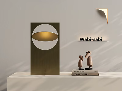 Wabi Sabi Table Lamp With Modern Geometric Design And Figurines On Vogue Cover Books 3d model
