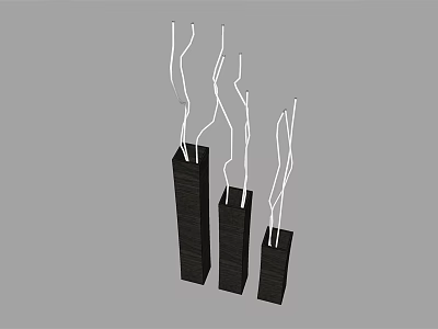 Tall Black Cylindrical Flower Pots with White Decorative Stems for Garden Decoration 3d model
