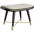 Modern Stool With Light Gray Textured Fabric Cushion And Black Legs With Gold Accents