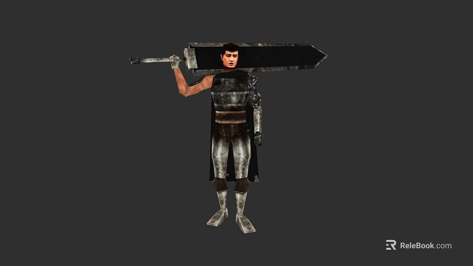 Game and Movie Character in Armored Outfit Holding Giant Sword With Cloak 3d model 