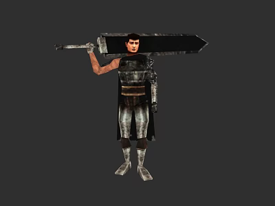 Game and Movie Character in Armored Outfit Holding Giant Sword With Cloak 3d model