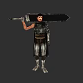 Game and Movie Character in Armored Outfit Holding Giant Sword With Cloak