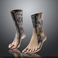Ankle And Leg Tattoo Design With Mushroom Flower And Art Patterns