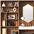 Modern Dressing Table With Gold Frame Mirror Stool And White Storage Cabinets 3d model