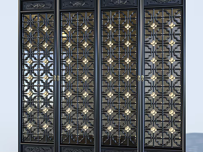 Elegant Chinese Style Decorative Screen With Black Frame And Intricate Carved Patterns 3d model
